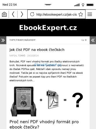 PocketBook Ultra - webový prohlížeč