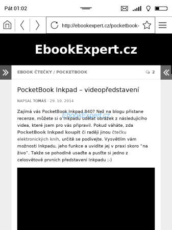PocketBook Inkpad - webový prohlížeč
